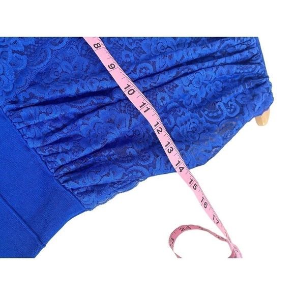 XOXO Y2K Juniors S Cobalt Blue Sleeveless Textured Lace Cutout Bandage Dress - Picture 5 of 6